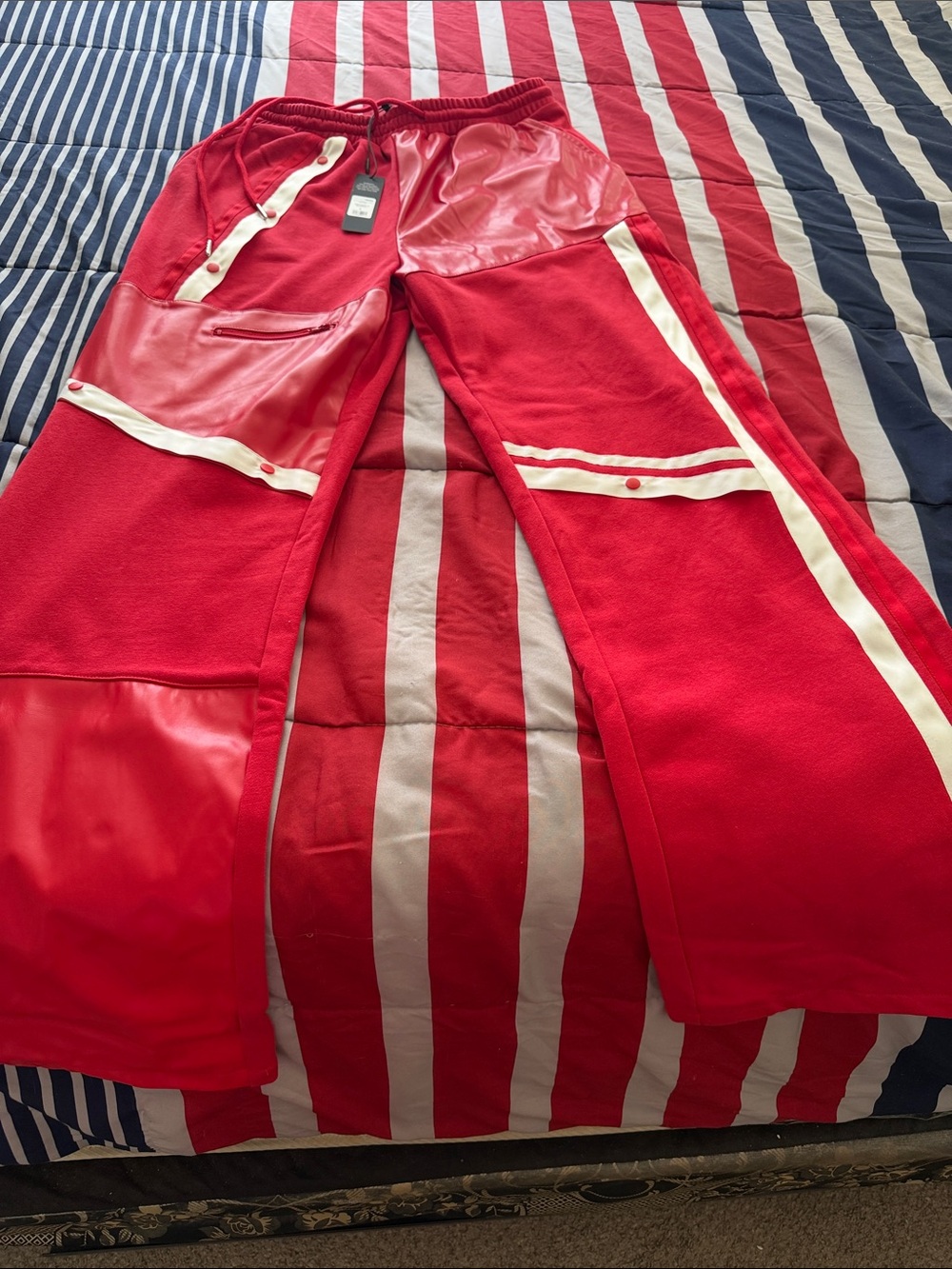 Fashion Nova Red & White Mixed-Media Jogger Pants - Picture 6 of 16